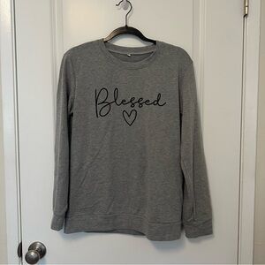 Blessed Gray Sweatshirt with Heart Graphic